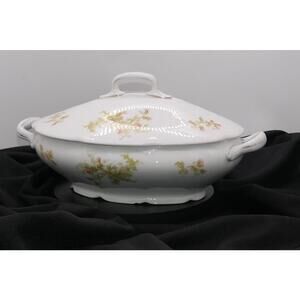 Antique Floral Austrian Porcelain Tureen and Platter Set – Hand Painted